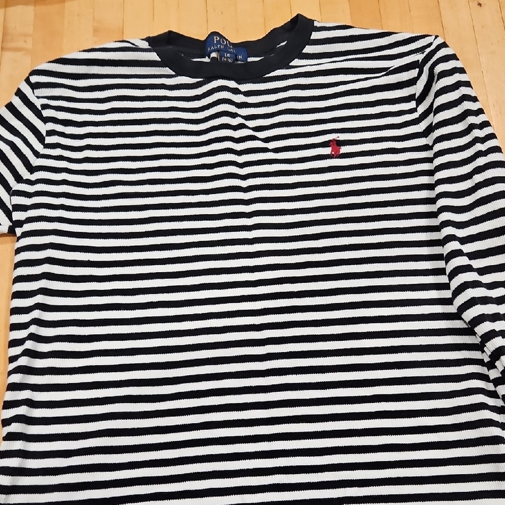 Polo by Ralph Lauren Kids Black and White Striped Long Sleeve Tee
